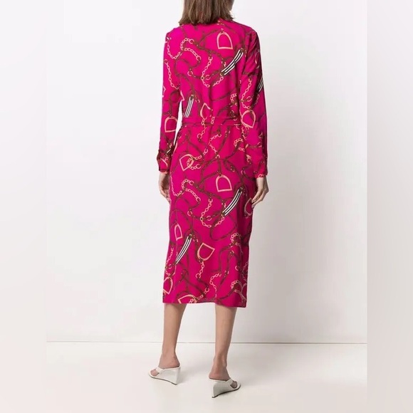 Lauren Ralph Lauren Equestrian Bridle Print 100% Silk Dress - Picture 3 of 8